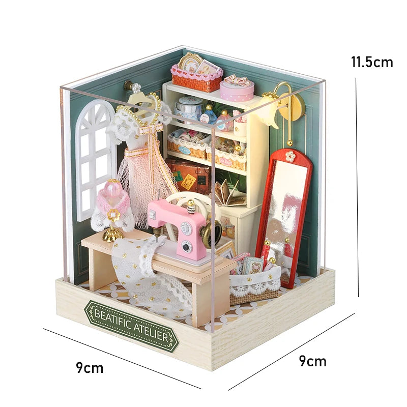 Mini maison de poupée en bois avec meubles, Kit d'éclairage, accessoires miniatures, jouets en bois faits à la main, cadeaux d'anniversaire, bricolage