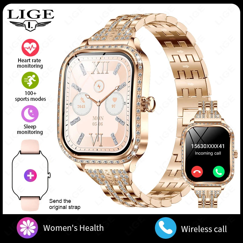 LIGE Montres intelligentes pour femmes étanche Bluetooth appel Fitness Tracker Smartwatch Mujer montre numérique pour femme moniteur de fréquence cardiaque fréquence cardiaque/moniteur de sommeil/podomètre/calories