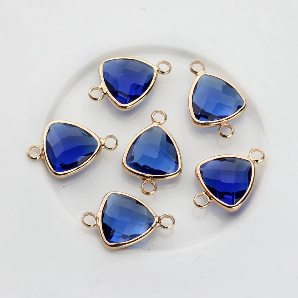 Breloques en verre de cristal, connecteurs à Double trou en cuivre, pendentif en pierre de naissance en verre, 12 pièces/lot, 12x19mm, pour accessoires de bijouterie à faire soi-même