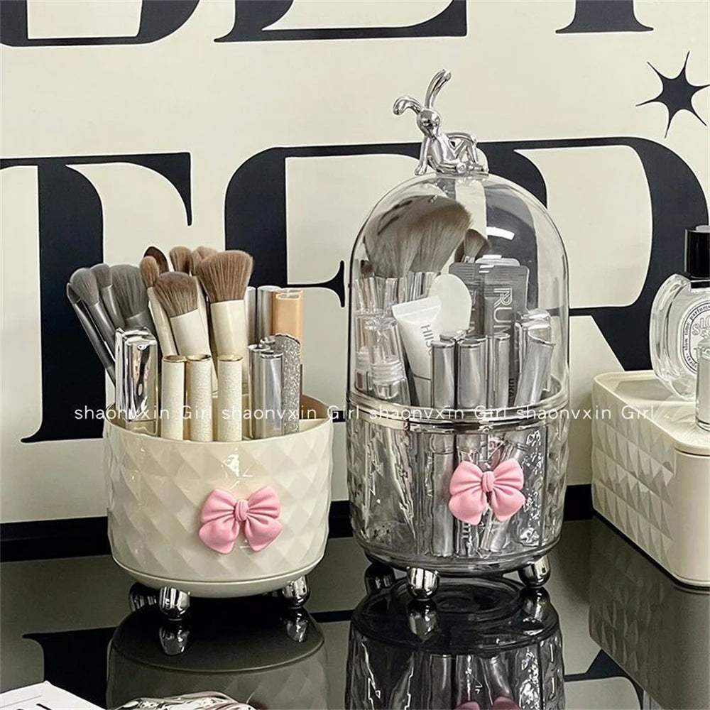 Organisateur de pinceaux de maquillage de bureau, boîtes de rangement pour crayons à sourcils, salle de bains, 360 °   Porte-stylo rotatif, commode anti-poussière, étagère à cosmétiques