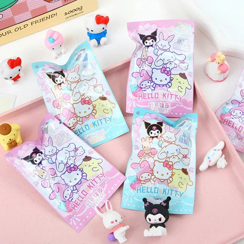 Sanrio 16/32 pièces gomme Kawaii étudiant papeterie Kuromi Hello Kitty dessin animé 3D gomme outils de nettoyage école cadeaux pour enfants