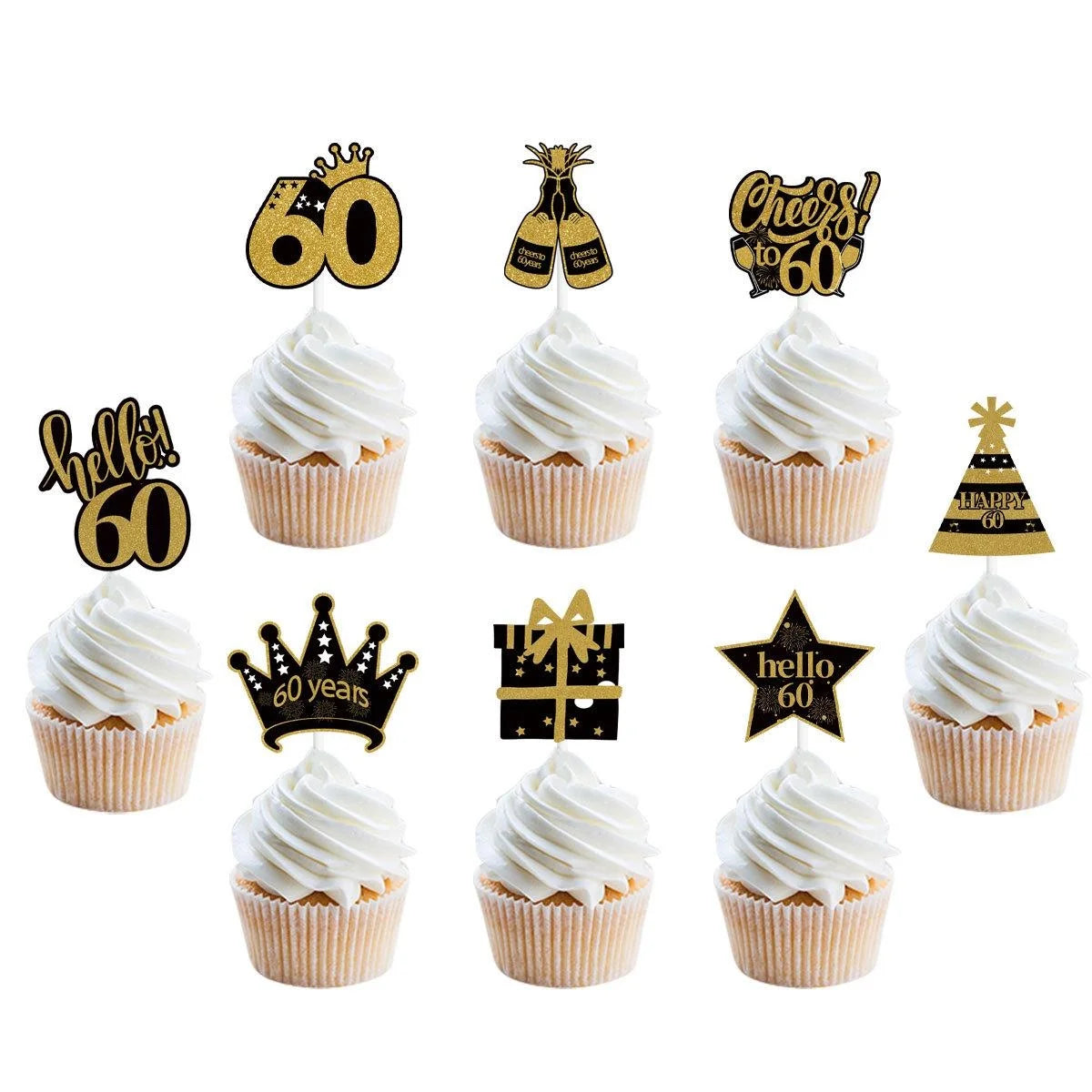 Décoration de Cupcake à paillettes dorées numéro 30 40 50 60 70, 12 pièces, pour 30e 40e 50e 60e 70e anniversaire, décoration de gâteau de fête