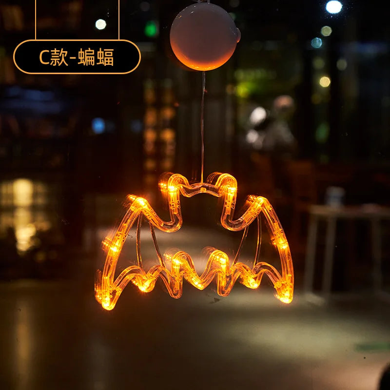 Lumières de fenêtre de décoration d'halloween, citrouille araignée fantôme chapeau de sorcière suspendu LED lampe à ventouse pour la maison Bar décor de fête d'halloween