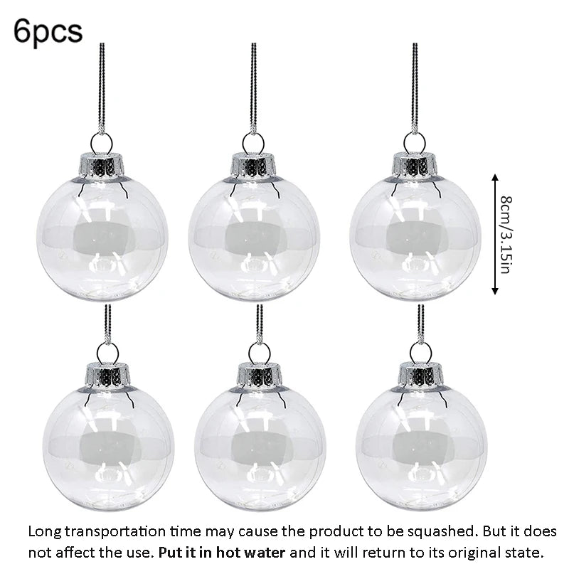 Boules en plastique transparent 6/8/10cm, boules d'arbre de Noël avec corde