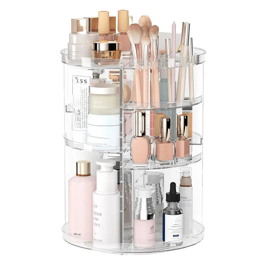 Organisateur de maquillage rotatif, vitrine de cosmétiques avec porte-brosse, plateau de parfum, carrousel de rangement pour comptoir de salle de bain