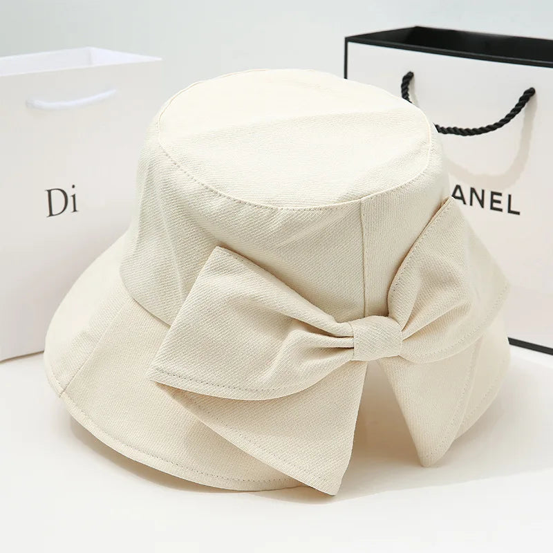 Casquettes de soleil de plage pour dames, filles, chapeaux seau à large bord avec nœud papillon pour femmes, été en plein air