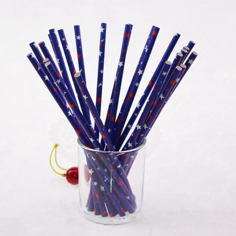 Lot de 25 pailles en papier noir, motif étoiles, rayures, moustache, zèbre, pour décoration de fête prénatale, mariage, anniversaire, Halloween