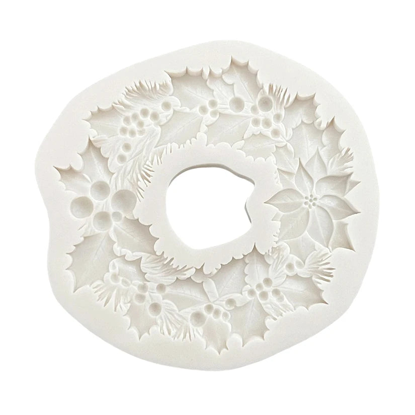 Couronne de Poinsettia en feuille de houx, moule de noël en Silicone pour Sugarcraft, biscuits, Cupcake, cuisson au chocolat, Fondant