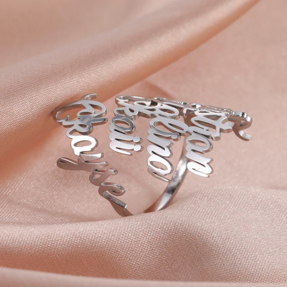 Bague Double premier nom personnalisée pour femmes et hommes