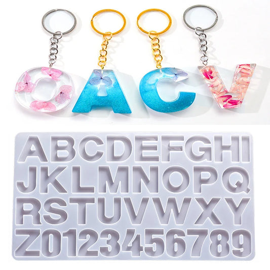 Alphabet résine époxy Silicone moule bricolage lettre numéro pendentif résine moule porte-clés boucle d'oreille résine époxy bijoux artisanat moulage moule