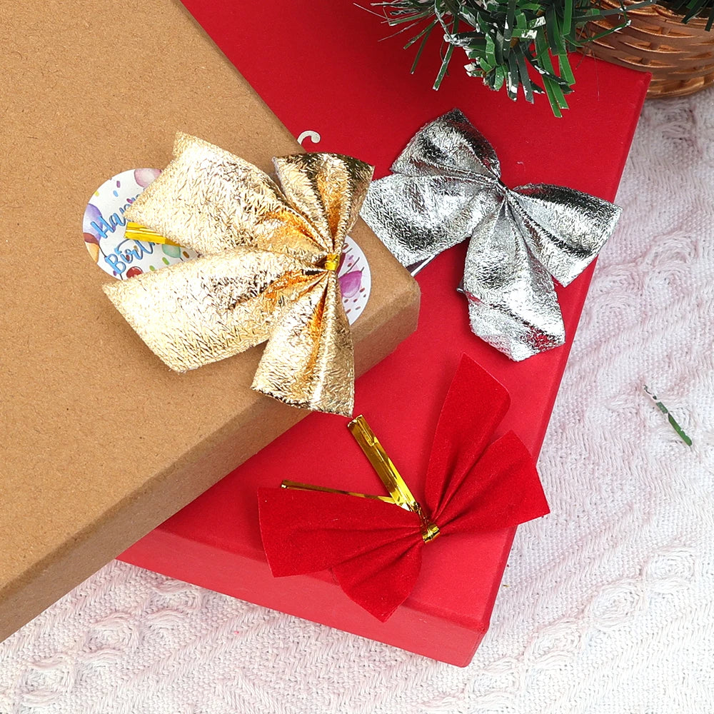 360/12 pièces Mini nœud de noël rouge or paillettes rubans arc arbre de Noël suspendu pendentif