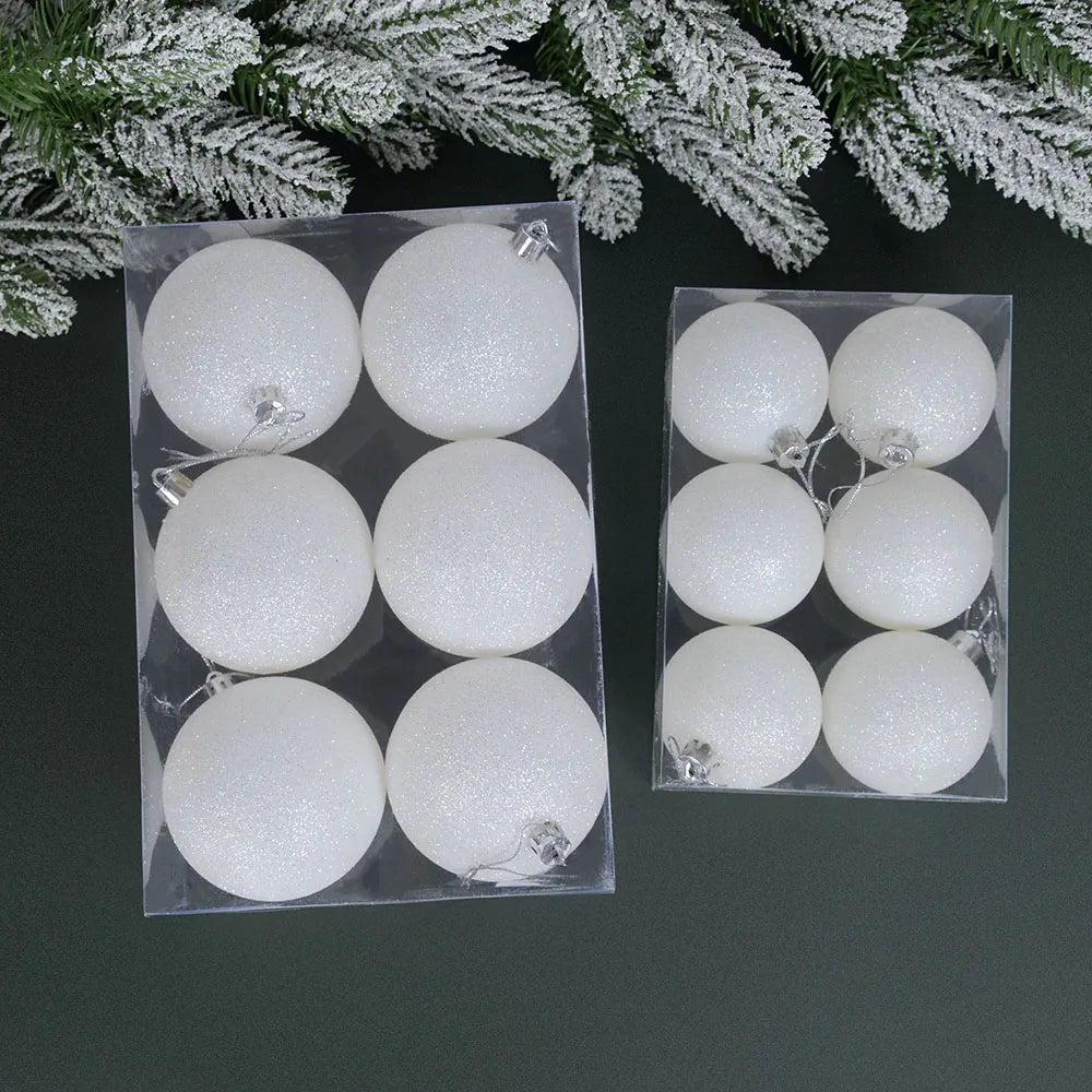 Boules de noël blanches suspendues pour arbre de noël, 12/6 pièces, boules de noël à paillettes, pendentifs
