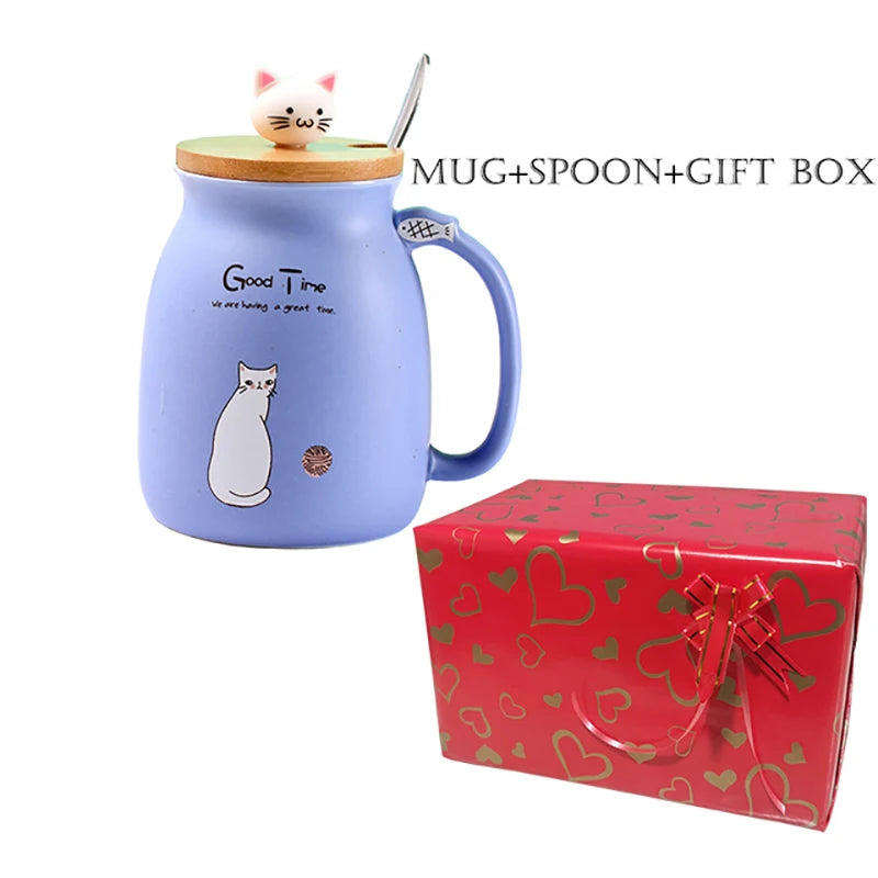 Tasse résistante à la chaleur pour chat, couleur créative, dessin animé avec couvercle, tasse de 450ml, chaton, café, tasses en céramique, tasse pour enfants, verres de bureau, cadeau