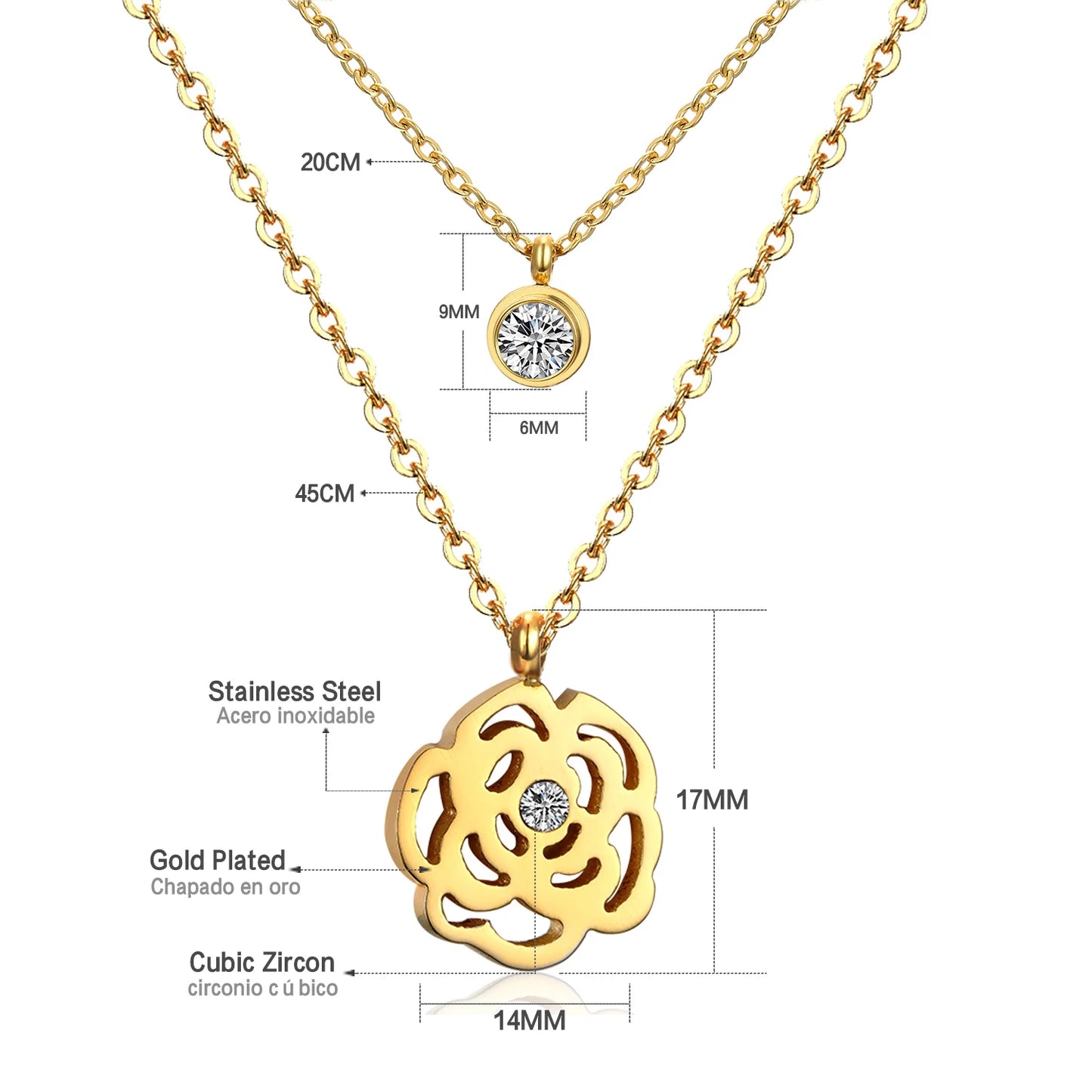 Collier multi rang acier inoxydable,colliers à pendentif Double couche en Zircon cubique pour femmes, bijoux dorés de luxe, ras du cou, en acier inoxydable