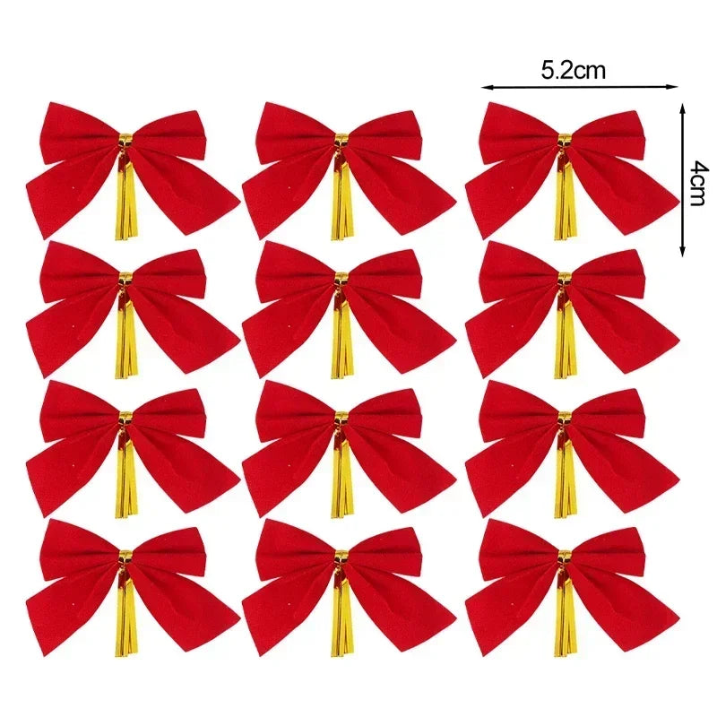 360/12 pièces Mini nœud de noël rouge or paillettes rubans arc arbre de Noël suspendu pendentif