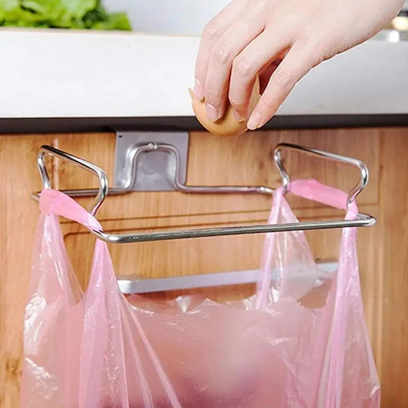 Kitchen Trash Rack Closet Stand Stainless Steel kitchen Accessories Cabinet Door Garbage Storage Holder Garbage Bags Holder