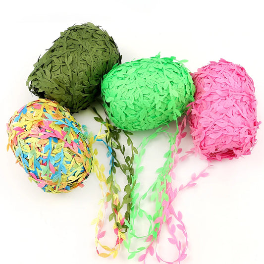 Feuilles artificielles en soie, 5 mètres, vertes et dorées, pour décoration de boîte de mariage, feuillage, scrapbooking, couronne artisanale