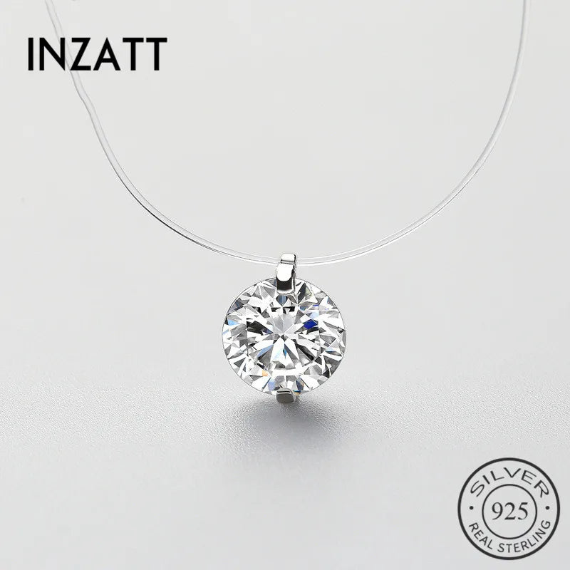 INZATT 925 argent Sterling Zircon cristal perle pendentif collier ras du cou ligne de pêche transparente 2020 bijoux fins pour les femmes
