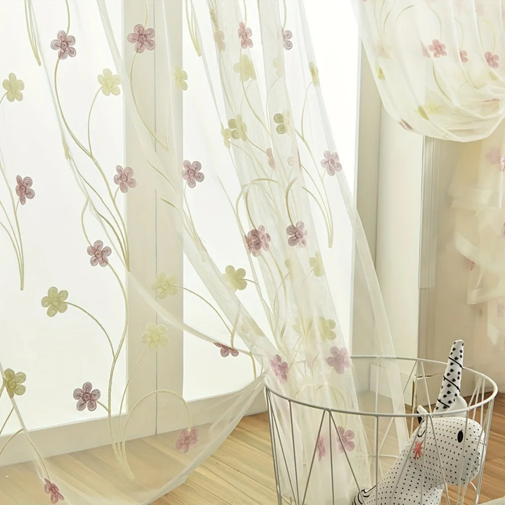AnneyOneDecor-Rideaux en fil floral pour chambre à coucher, rideau de fenêtre de salon, tulle brodé, rideaux transparents doux