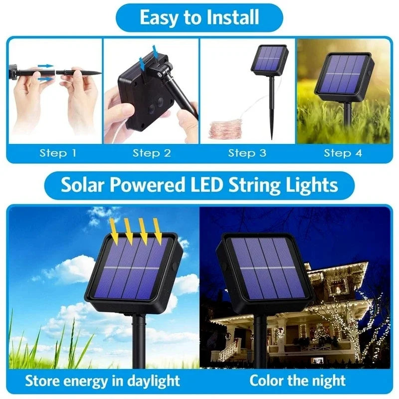7m/12m/22m/32m LED Solar Light Outdoor Garden Fairy String Light Led Twinkle Waterproof Lamp for Christmas Patio Tree Party