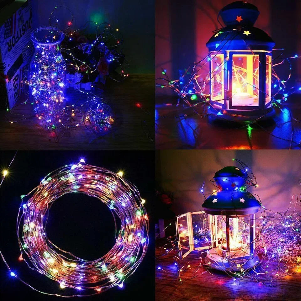 Guirlande solaire d'extérieur LED, guirlande féerique en fil de cuivre, lampe de décoration de jardin, cour, fête de noël, 8 modes
