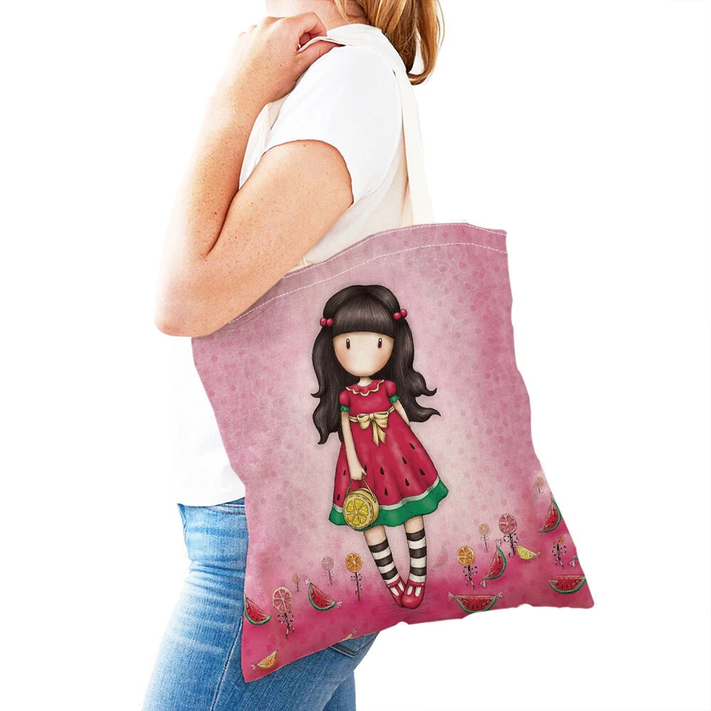 Conte de fées monde belle enfant cadeau sacs à provisions mignon dessin animé fille Double impression réutilisable toile Shopper sac dame sac à main fourre-tout