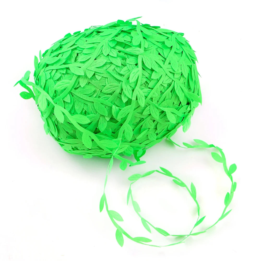 Feuilles artificielles en soie, 5 mètres, vertes et dorées, pour décoration de boîte de mariage, feuillage, scrapbooking, couronne artisanale