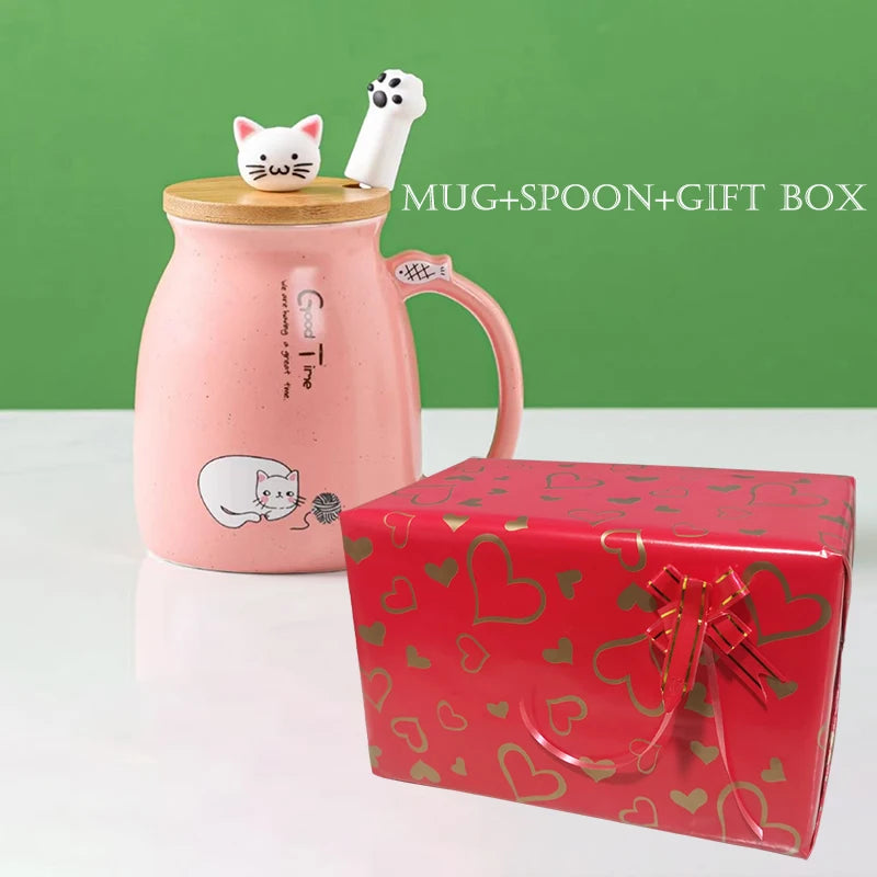 Tasse résistante à la chaleur pour chat, couleur créative, dessin animé avec couvercle, tasse de 450ml, chaton, café, tasses en céramique, tasse pour enfants, verres de bureau, cadeau