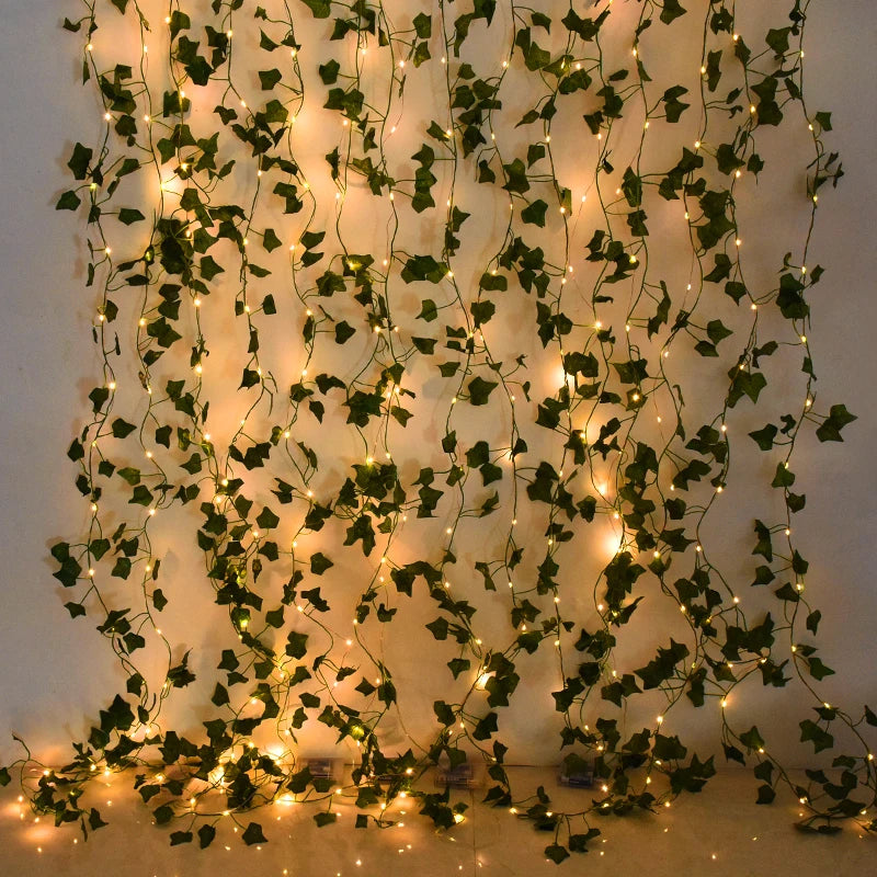 2/5/10M feuilles de soie fausse Creeper feuille verte lierre vigne LED chaîne lumières pour la maison mariage suspendus guirlande plantes artificielles décor