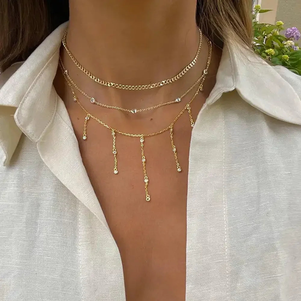 Collier ras du cou en argent Sterling 925 pour femmes, Station CZ transparente, multi-charmes, à la mode, délicat, points Disco, goutte d'eau, pendentif