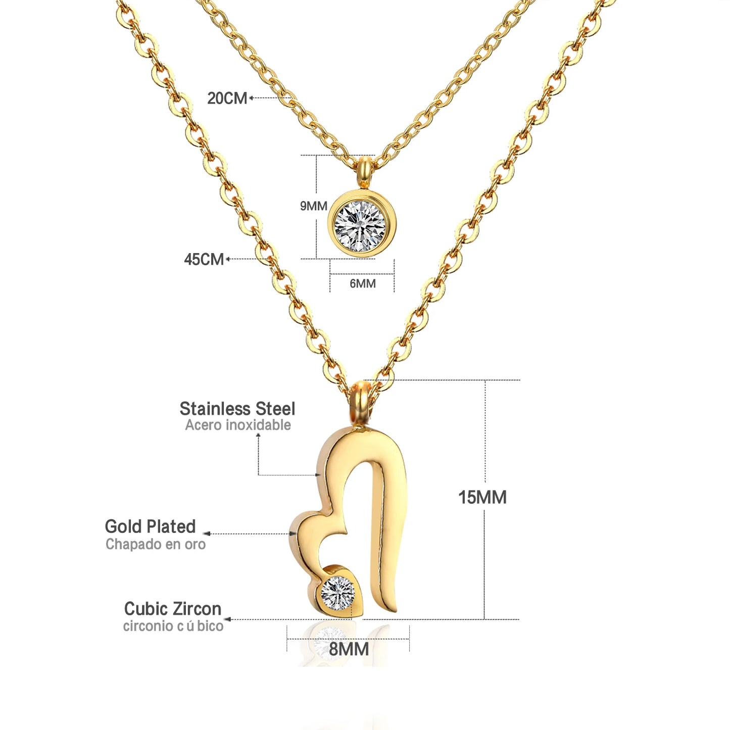 Collier multi rang acier inoxydable,colliers à pendentif Double couche en Zircon cubique pour femmes, bijoux dorés de luxe, ras du cou, en acier inoxydable