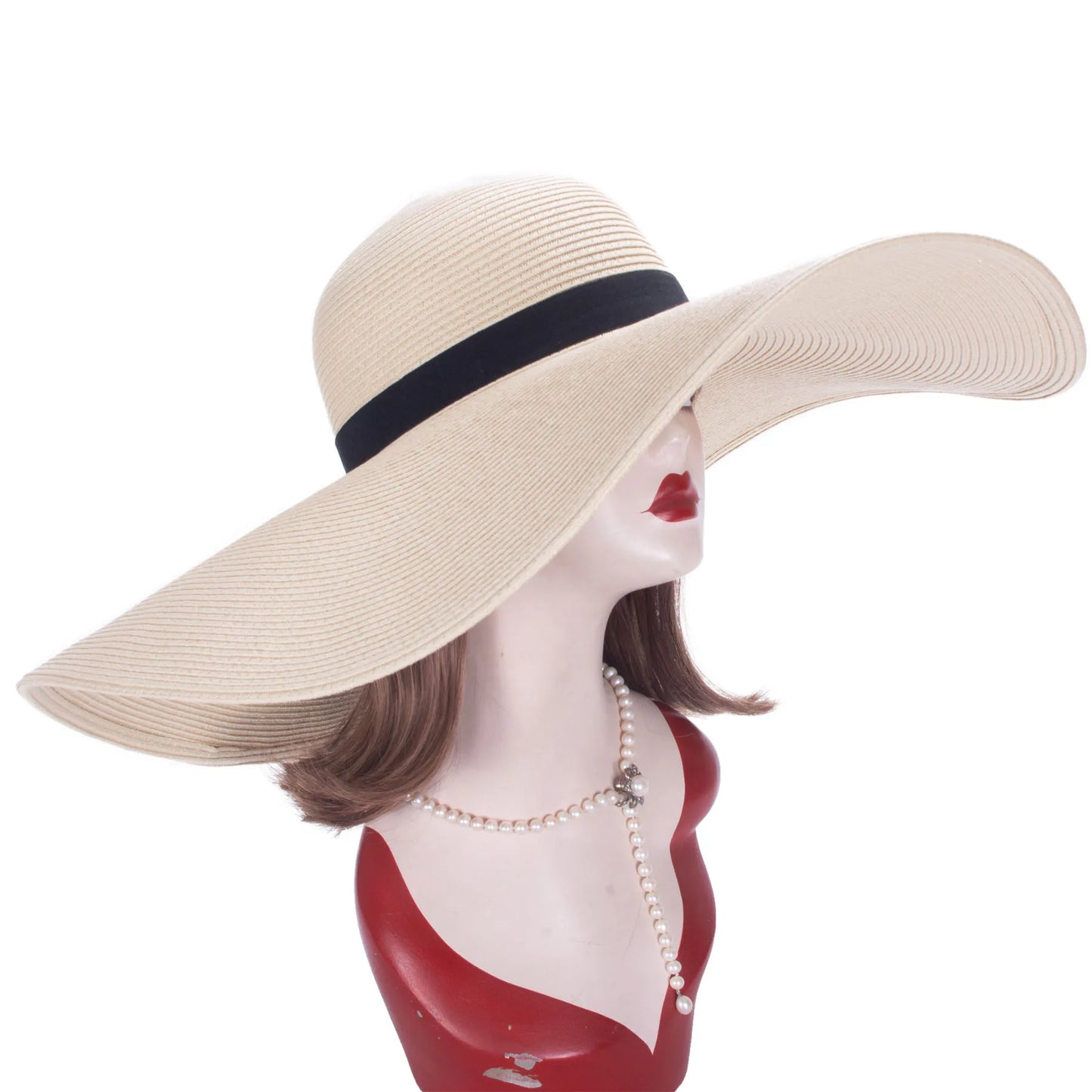 Lawliet-Chapeau de paille pliable à large bord pour femme, accessoire de plage, de mariage, de fête, 7.1, 18cm, A330