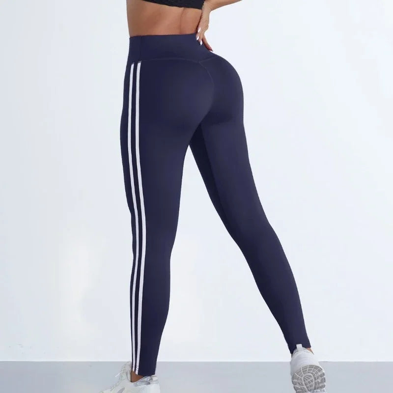 Leggings de Yoga pour femmes, pantalons de sport Slim rayés, taille haute, levage des hanches, collants décontractés, entraînement, course à pied, extensibles