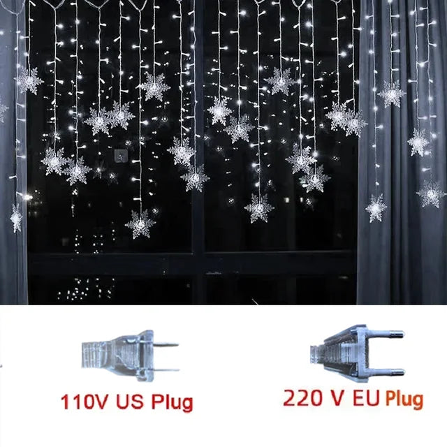 Guirlande lumineuse LED flocons de neige de noël, 3.2M, rideau féerique clignotant, étanche, pour fête de vacances, mariage, décoration de noël