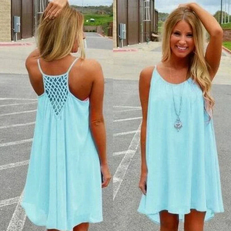 Robe de plage ample et décontractée pour femmes, Mini, sans manches, bretelles Spaghetti, ajouré, vêtements pour filles, moulante, été