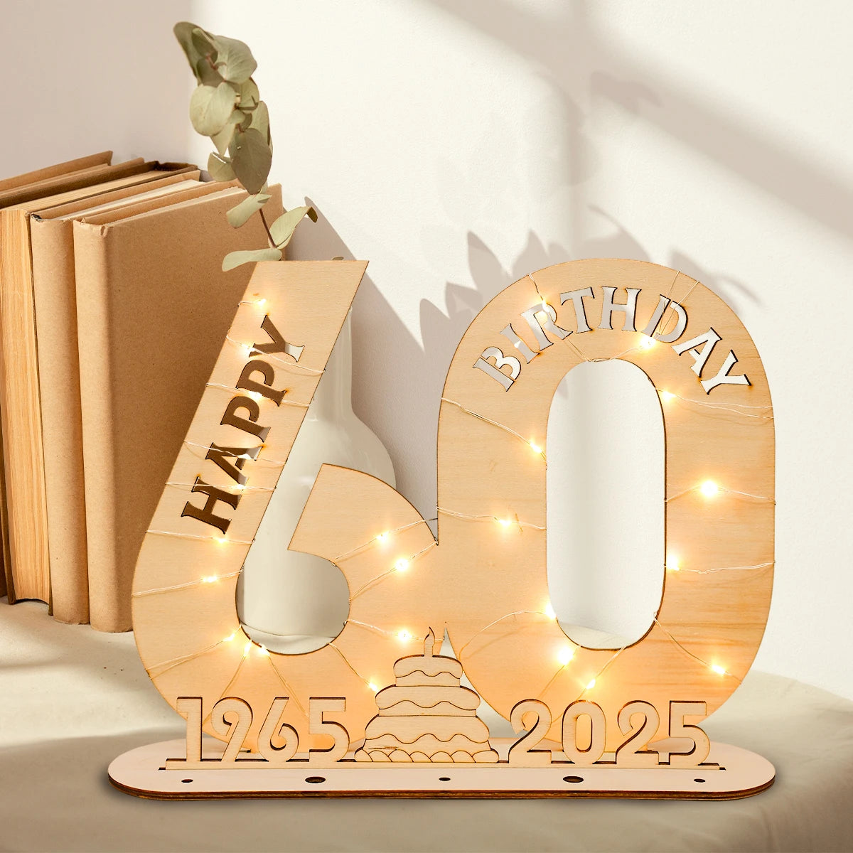 Décor de fête d'anniversaire en bois avec lumière LED, chiffres et lettres, fournitures de fête, faveurs pour adultes, 30 ans, 40 ans, 50 ans