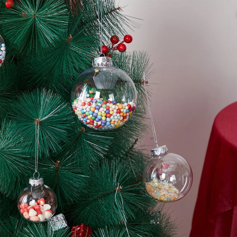 Boules en plastique transparent 6/8/10cm, boules d'arbre de Noël avec corde