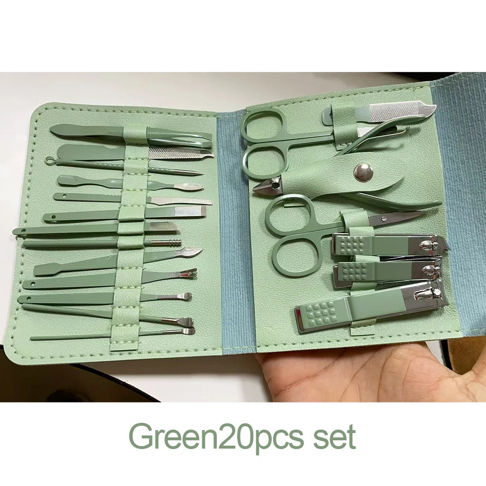 Kit de toilettage des ongles de qualité supérieure, 16 pièces, pour la maison, tondeuses en acier inoxydable, ensemble de pédicure et étui de voyage inclus, ensemble de manucure