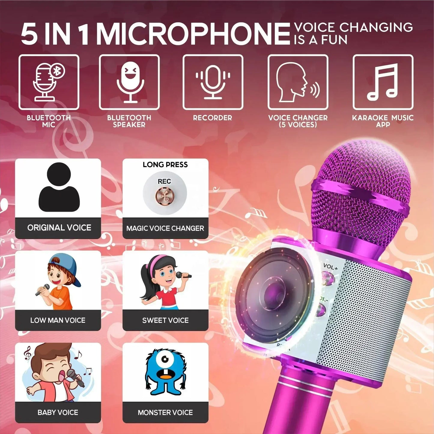 Microphone de karaoké pour enfants, nouveaux jouets amusants, or rose, cadeaux d'anniversaire pour garçons et filles de 4 à 15 ans