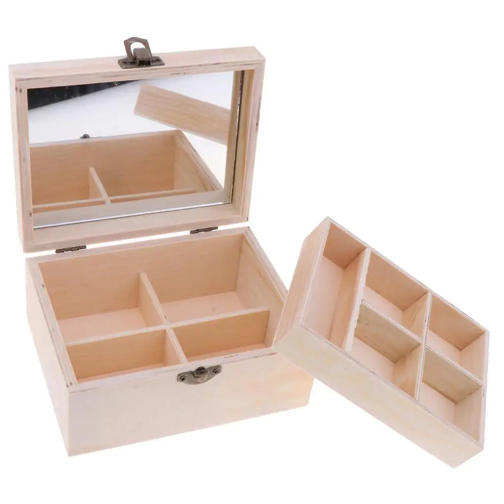 Trousse de maquillage en miroir, boîte de rangement en bois uni, vitrine à bijoux en bois pour la décoration de la maison, de la chambre et du magasin
