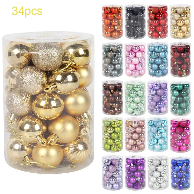 34 pièces boules de plastique de Noël arbre de Noël suspendus ornement boule de pendentif