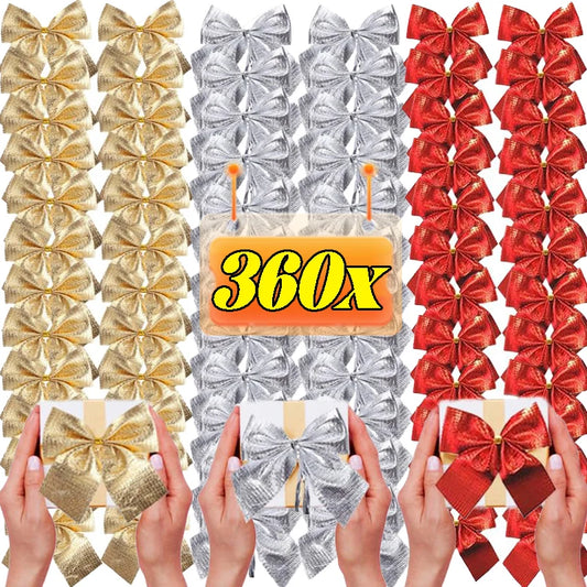 360/12 pièces Mini nœud de noël rouge or paillettes rubans arc arbre de Noël suspendu pendentif