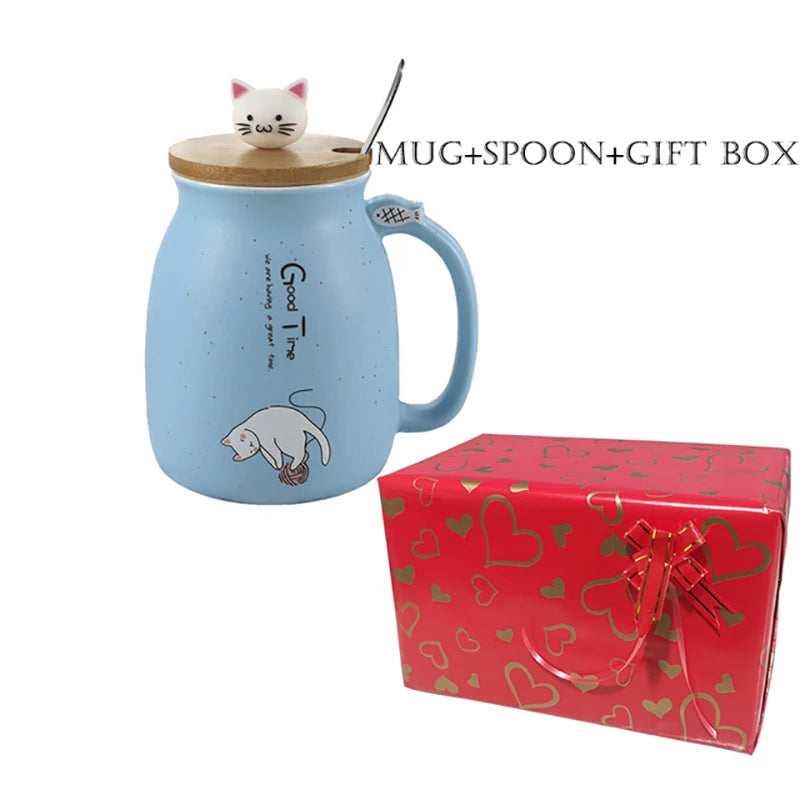 Tasse résistante à la chaleur pour chat, couleur créative, dessin animé avec couvercle, tasse de 450ml, chaton, café, tasses en céramique, tasse pour enfants, verres de bureau, cadeau