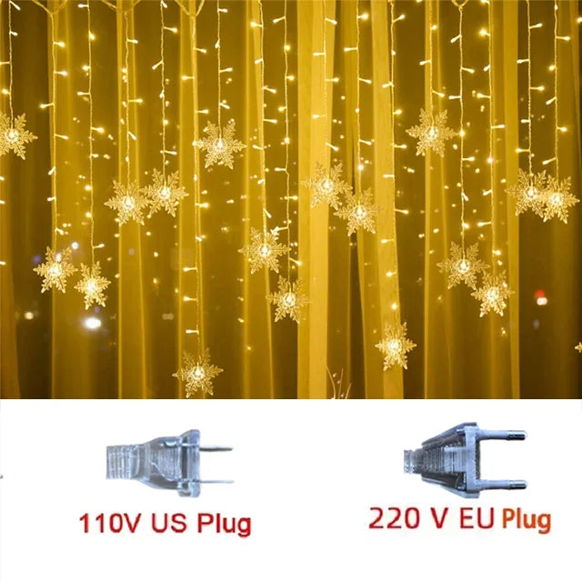 Guirlande lumineuse LED flocons de neige de noël, 3.2M, rideau féerique clignotant, étanche, pour fête de vacances, mariage, décoration de noël