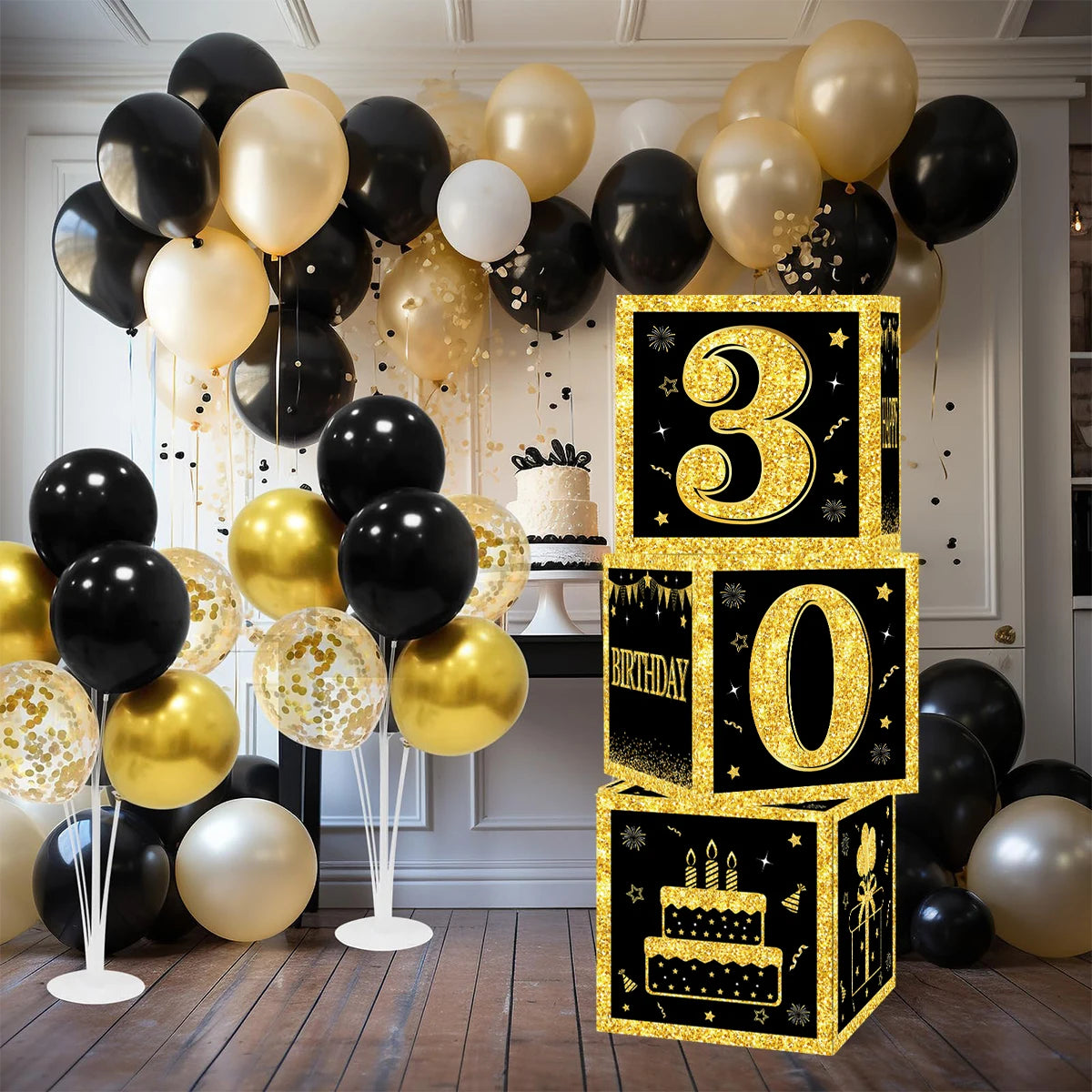 Boîte à chiffres noire et dorée pour décoration de fête d'anniversaire, fournitures pour enfant et adulte, 18, 30, 40, 50 ans