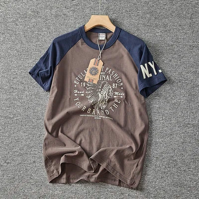 Été nouveau américain rétro à manches courtes col rond lettre imprimé T-shirt hommes mode Simple 100% coton lavé décontracté Sport hauts