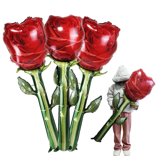 Grands ballons roses rouges de mariage, ballons en aluminium en forme de fleur de Rose, décorations cadeaux d'anniversaire pour la fête des mères, cadeaux d'anniversaire