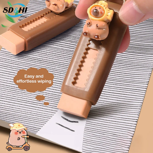 Gomme Capybara douce Kawaii Push Rib pour enfants, fournitures scolaires, papeterie gratuite pour le bureau, gomme en caoutchouc pour étudiants, cadeau propre