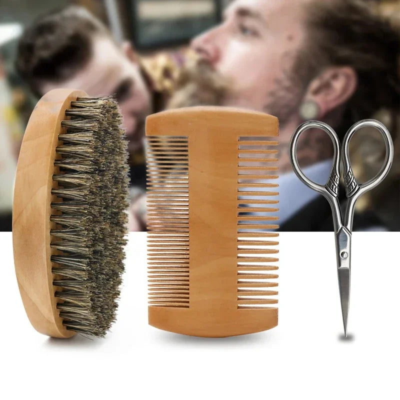 Ensemble de pinceaux de rasage pour hommes, poils de sanglier portables, brosse à barbe naturelle pour le nettoyage du visage, outil de coiffure