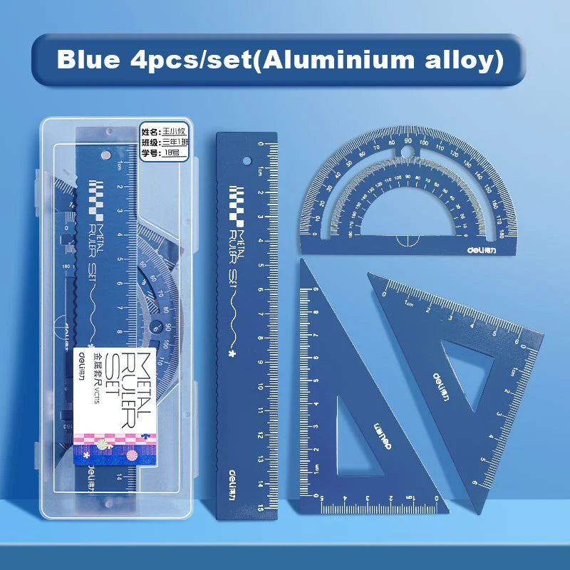 Ensemble de papeterie en alliage d'aluminium multifonctionnel combinaison règle Triangle rapporteur alliage dessin cadeau